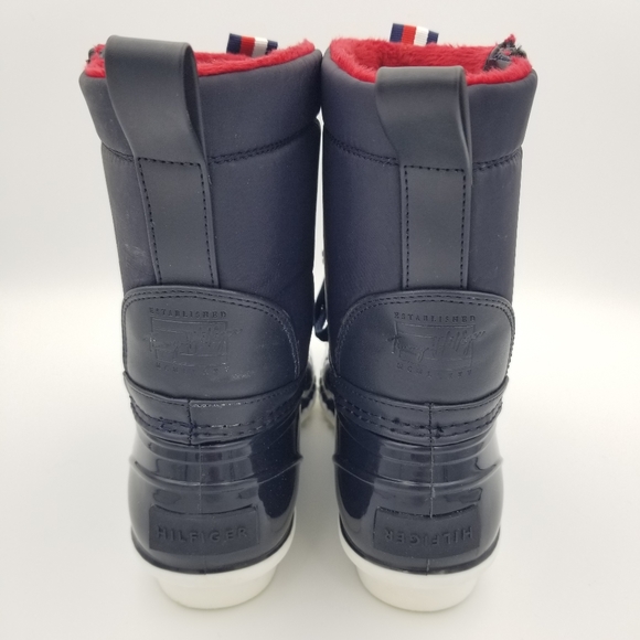 Tommy Hilfiger Women's Hierra Faux Fur-Lined Duck Rain/Snow Boots, Navy/Red Sz 6 - Picture 4 of 13